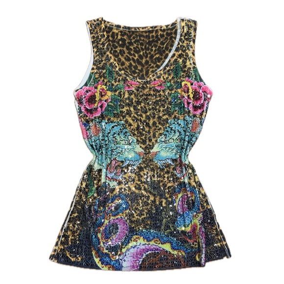 Ed Hardy Tops - sequin leopard print ed hardy-style tank top